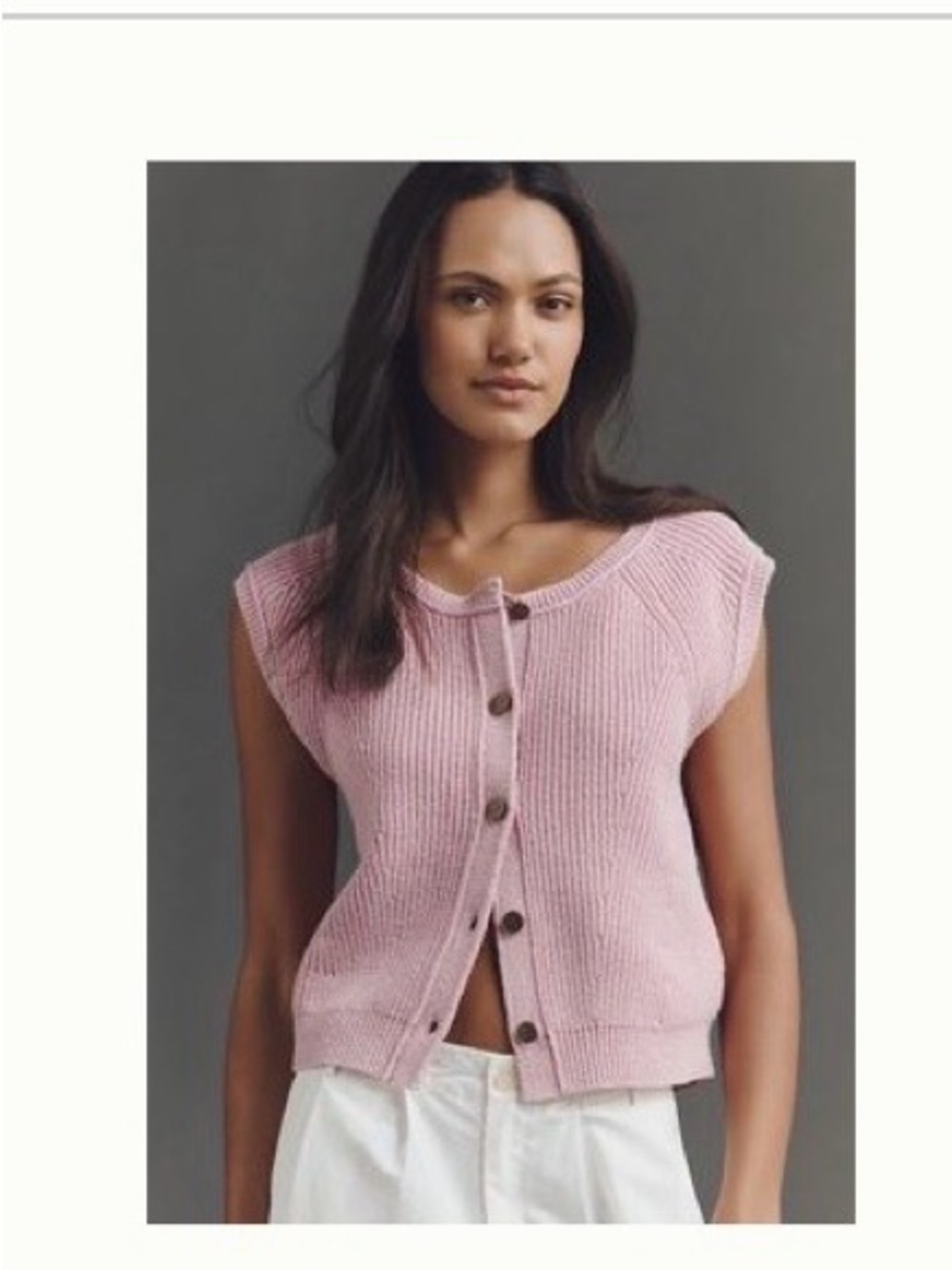 Pilcro Soft Pink Ribbed Button-Front Sleeveless Cardigan
